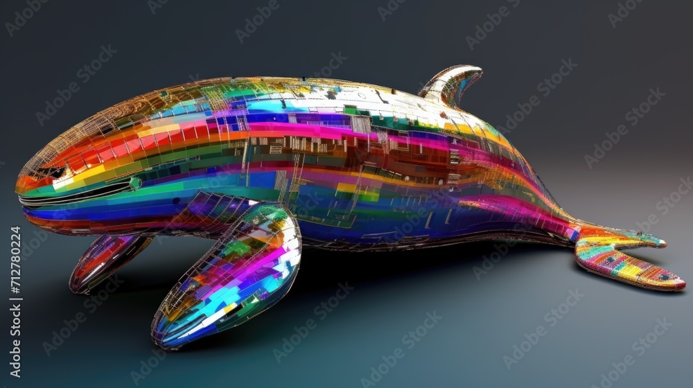 Poster multicolored robot whale. ai generative.