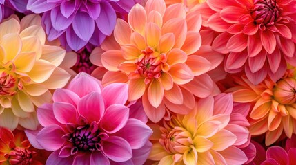 vibrant dahlia flowers, forming a bold and colorful floral background generative ai