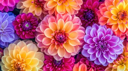 vibrant dahlia flowers, forming a bold and colorful floral background generative ai