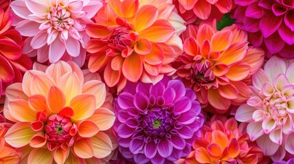 Fototapeta premium vibrant dahlia flowers, forming a bold and colorful floral background generative ai