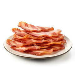 Obraz premium A plate of freshly cooked bacon strips, isolated on white background