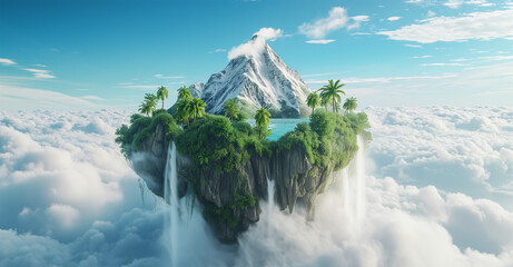 Beautuful fantasy dream landscape with floating island - obrazy, fototapety, plakaty