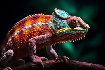 Fototapeta premium Vibrant Close-Up of a Colorful Chameleon