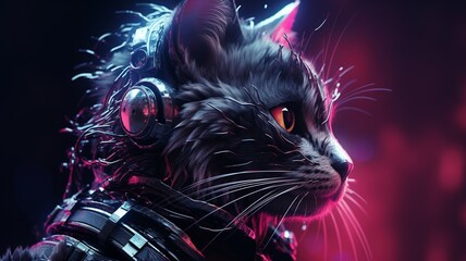 hyper realistic cat neon beautiful image Ai generated art