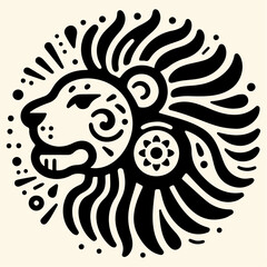 African Lion Head Illustration. Hand-Drawn Jungle Animal.