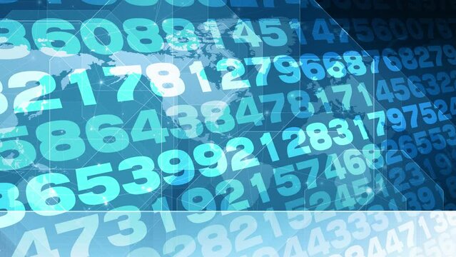 Data science background exploring numerical world of random numbers digits and number sequences for machine learning algorithms, data encryption, and data storage