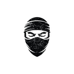 Ninja warrior icon. Simple black ninja head logo illustration design with grunge texture