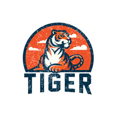 sitting tiger logo illustration with grunge 