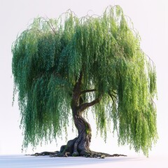 Charming willow tree with striking leaves isolated on a crisp white background. Presenting the timeless beauty of tranquil nature.
