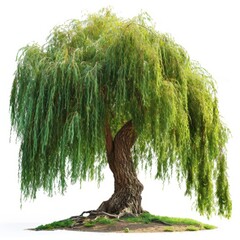 Charming willow tree with striking leaves isolated on a crisp white background. Presenting the timeless beauty of tranquil nature.