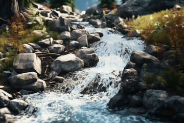 A mountain stream with a waterfall, emphasizing the importance of clean water sources