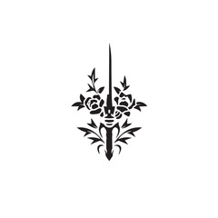 Flowers and swords in cartoon, doodle style . Image for t shirt. Isolated 2d vector illustration in logo, icon, sketch style, Eps 10, black and white. AI Generative