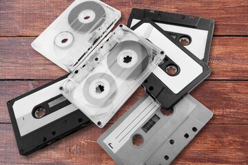 Vintage retro audio cassettes set on the table