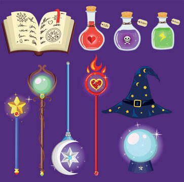 set de ilustraciones vectorial de armas magicas de juegos