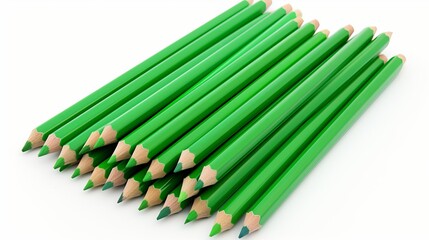 Set of vibrant green pencils with sleek white outer layer on clean white background
