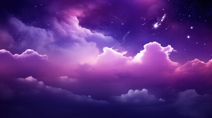 Purple Gradient Mystical Moonlight Sky with Clouds and Stars. Star, Cloud, Fantasy, Celestial
