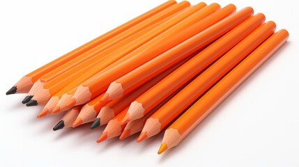 Obraz premium Vibrant orange colored pencils with sleek white outer layer on clean white background