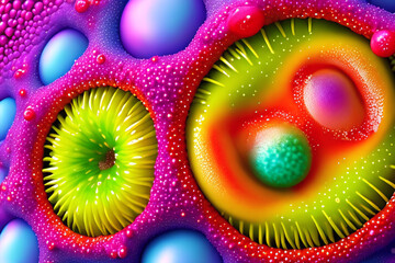 Macro photography of virus or microscopic tissue, colorful and abstract. Microscopic cell, bacteria, infection concept.