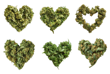 set of heart shaped cannabis leaves