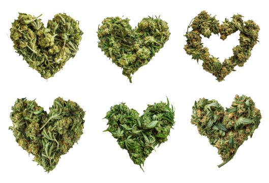 set of heart shaped cannabis leaves