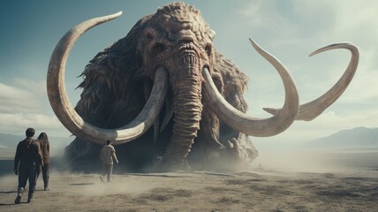 A giant mastodon is attacking beautiful image Ai generated art - obrazy, fototapety, plakaty