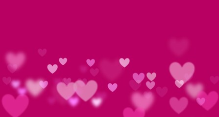 Abstract love for your Valentines Day greeting card design. Pink hearts horizontal frame isolated on magenta background