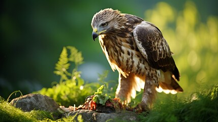 Majestic buzzard feeding on prey in natural habitat, wildlife photography