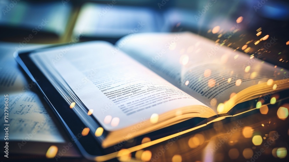 Aufkleber closeup of an open textbook on a tablet screen, surrounded by handwritten notes and highlighted text