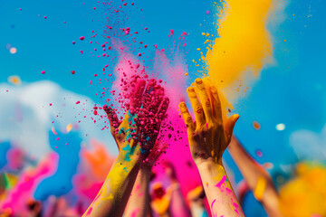 hands with holi powder for Hindu spring festival of colours - Powered by Adobe