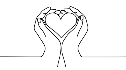 Continuous one line drawing hand holding heart. Charity donation linear symbol. Vector isolated on white background