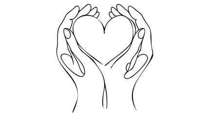 Continuous one line drawing hand holding heart. Charity donation linear symbol. Vector isolated on white background