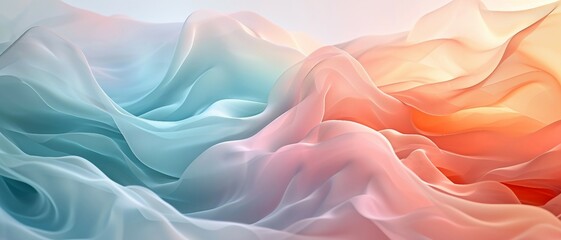 Obraz premium dreamy pastel teal to soft rose, accented with thin wavy lines gradient background, can be used for website design app design. 