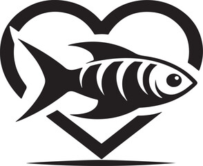black and white fish and love icon
