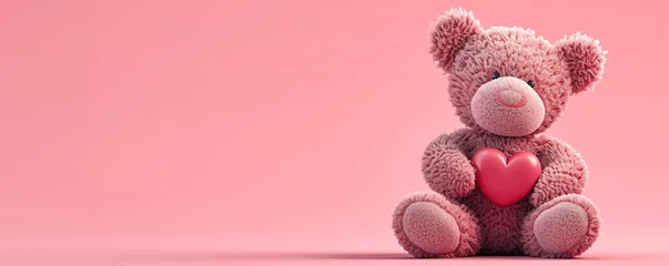 Fotobehang A Teddy bear holding a heart symbolizing romance and Valentines Day © Face Off Design