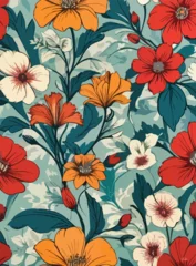 Wandaufkleber Blooming Beauty: A vibrant burst of colors in this intricate floral pattern brings life and joy to any space. Let nature's beauty brighten up your day with this stunning design. © vector