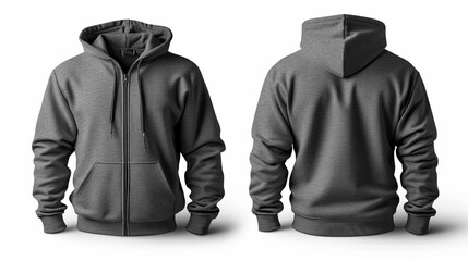 Grey tee hoodies set  front and back view, isolated on white background for mockup and design.