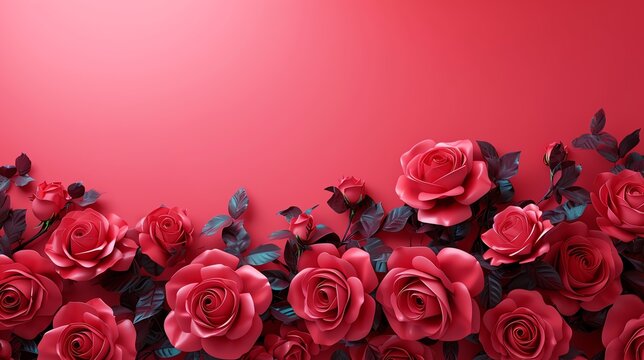 A Valentines Illustration of group of red roses, vector, banner, graphic design,  with copy space