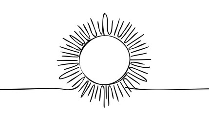 Continuous line sun art. Single line sketch sunny summer travel concept.