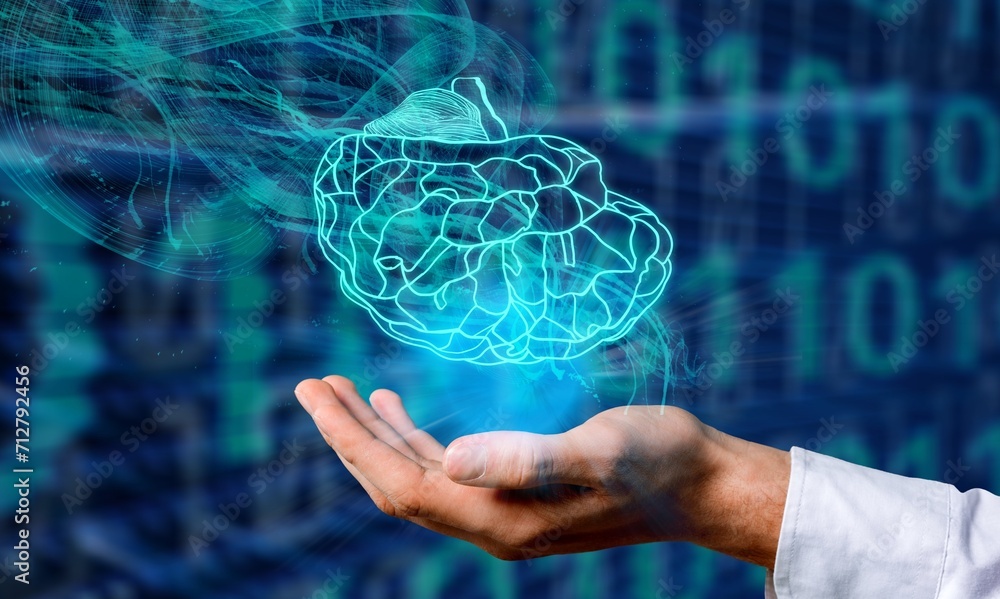 Aufkleber brain circuit. artificial intelligence analysis information.