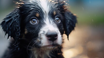 Fototapeta premium Closeup of a puppys wet nose, a sign of good health and proper care.