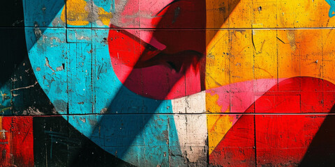 Colorful graffiti painting depicting abstract faces, ideal for modern art themes and expressive...