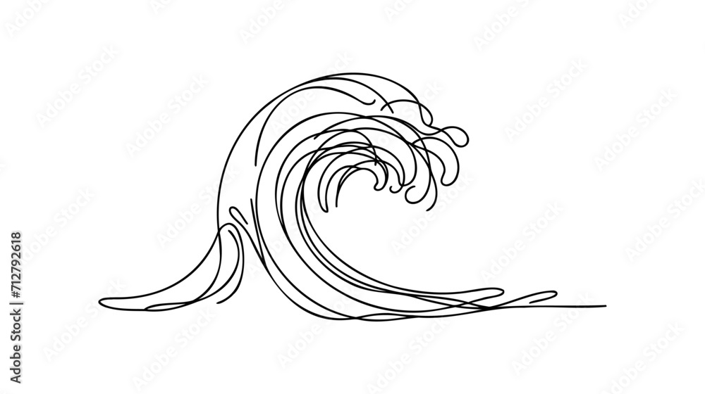 Poster vector isolated one line simple waves line drawing. single line waves minimal tattoo sketch
