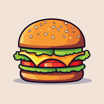 Hamburger in cartoon, doodle style. Image for t shirt. Isolated 2d vector illustration in logo, icon, sketch style, Eps 10. AI Generative