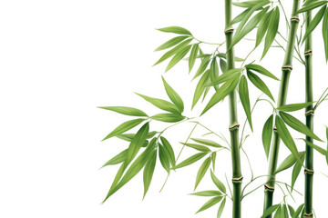 A bamboo with its tall stalks and green leaves, standing in a lush tropical forest, isolated on white background