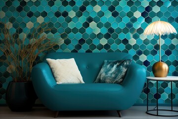 Teal pattern with tile bolder, soft and bold jewel tone color