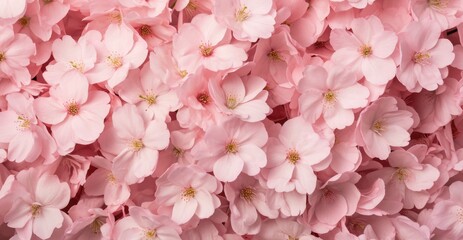 Nature's Pink Tapestry: Dense Cherry Blossom Clusters Signaling Spring Cherry blossoms in full bloom, shades of pink, floral background, close-up of petals, springtime, dense cluster of flowers