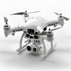 Modern drone with camera isolated on white background