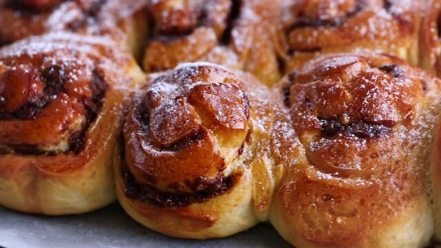 cooked baked sweet bun rolls with chocolate filling