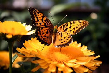 Colorful Orange Butterfly Amidst Blooming Flowers