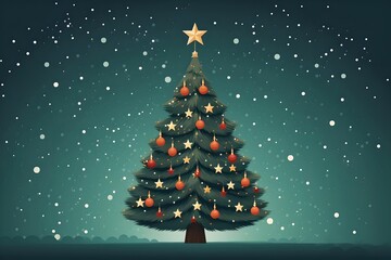 A Festive Christmas Tree Illustration with Star and Snowflakes